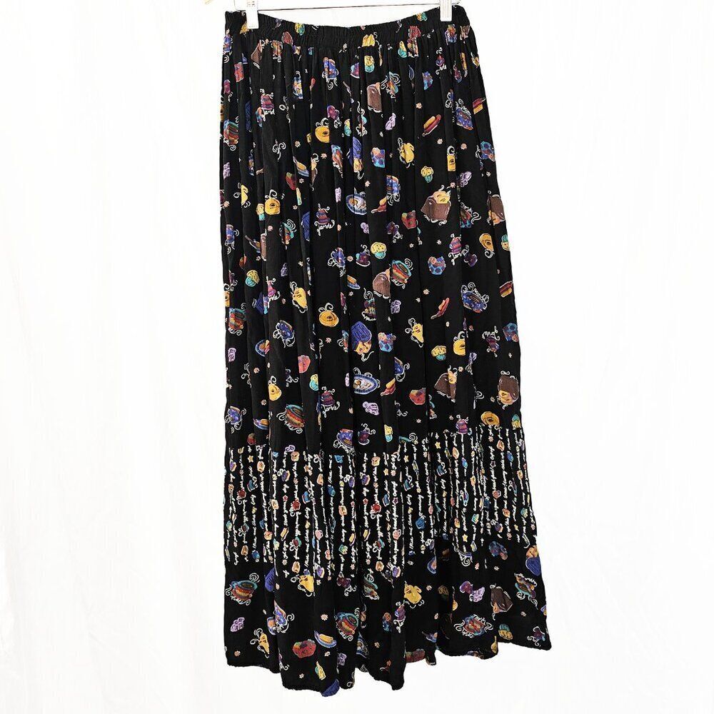 Vintage Laura Michelle Damaged Medium Breakfast Print Maxi Broom Skirt